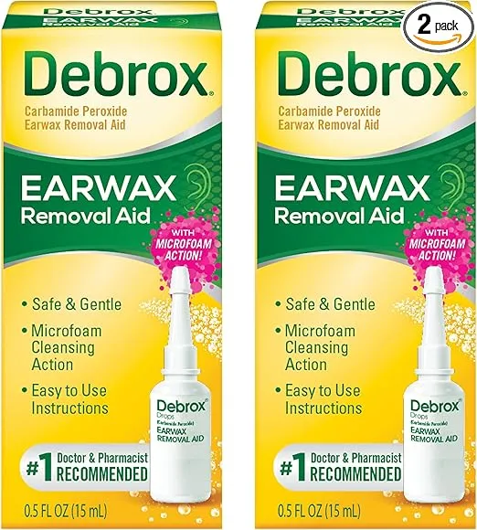 Debrox Ear Wax Removal Drops, Gentle Microfoam Ear Wax Remover, 0.5 Fl Oz, 2 Pack