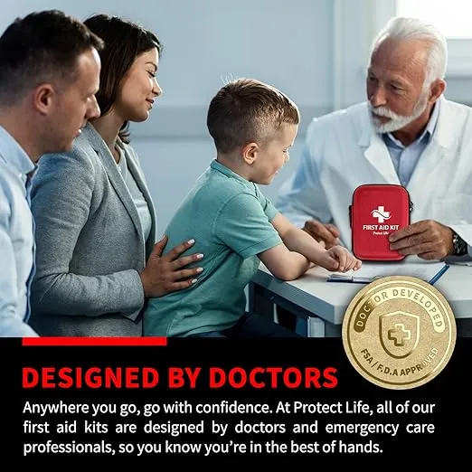 Protect Life Scar Therapy First Aid Kit for Home/Businesses | HSA/FSA Eligible Emergency Scar Therapy Kit | Hiking, Camping & Travel First Aid Kit for Car | Small Survival Medical Kit (200 Piece)