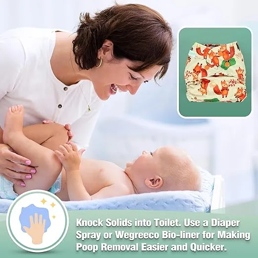 wegreeco Cloth Diapers 6 Pack with 6 Inserts & 1 Wet Bag, Washable Cloth Diapers for Babies, One Size Adjustable Reusable Diapers Baby (Neutral Prints)