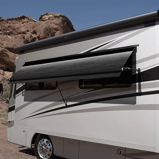 CAREFREE IF0406E62/ICJV01 Black Shale Fade 4' RV SL Standard Vinyl Window Awning, Black Arms-Choose Options