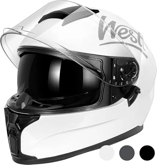 Westt Motorcycle Helmets Full Face Helmets - Street Bike Helmet with Dual Visor DOT Approved for Men Women Adults Compact Lightweight Storm X Grey Black White