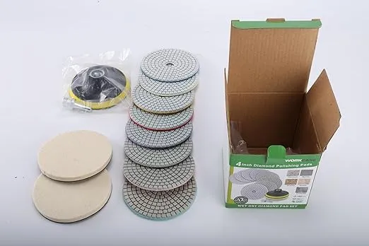 4 Inch Diamond Polishing Pads, 12PCS Wet/Dry Granite Stone 50-6000 Grit for Drill, Grinder, Polisher - For Concrete Marble Stone Countertop Quartz