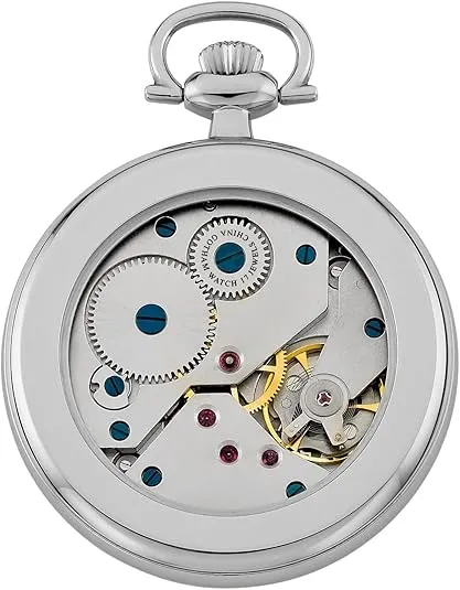 Gotham Classic Series Stainless Steel Open Face 17 Jewel Mechanical Hand Wind Pocket Watch # GWC14112SB