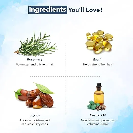 Botanic Hearth 100% Pure Rosemary Oil For Hair Growth Infused With Biotin | Hair strengthening Treatment | Nourishing & Volumizing | With Jojoba Oil & Castor Oil | Non GMO Verified | 2 fl oz