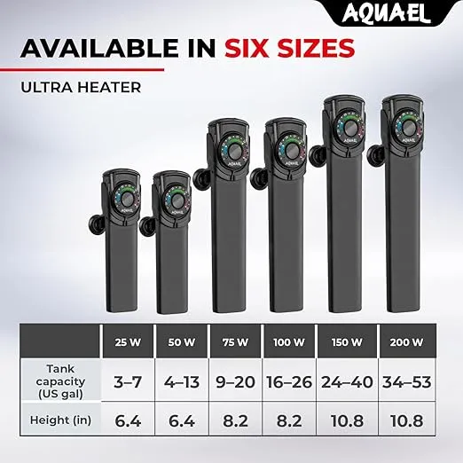 Aquael Ultra Aquarium Heater for Freshwater & Saltwater Aquariums - 200 Watt, 34-53 Gallon