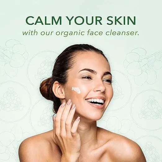 Nourish Organic Moisturizing Face Cleanser for All Skin Types, Watercress + Cucumber Face Wash, Fragrance-Free (6 Oz) + Washable Cotton Round