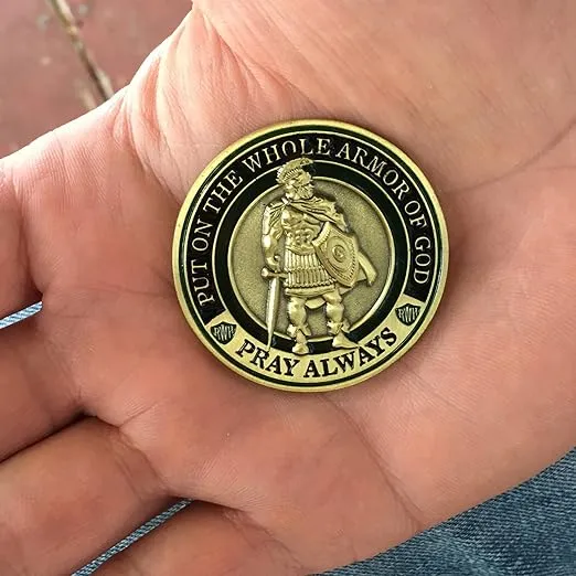 Armor of God Challenge Coin - Antique Gold - Collector's Medallion - Jewelry Quality