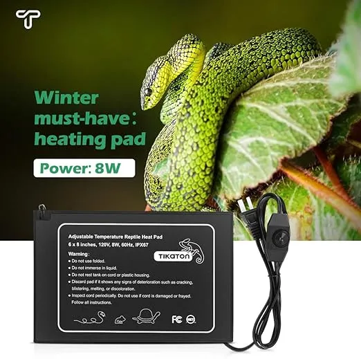 Tikaton Reptile Heat Pad - Adjustable Temperature Under Tank Heater for 10-20gal/30-40gal Tank, Terrarium Heat Mat for Turtle/Snake/Lizard/Frog/Spider/Plant Box