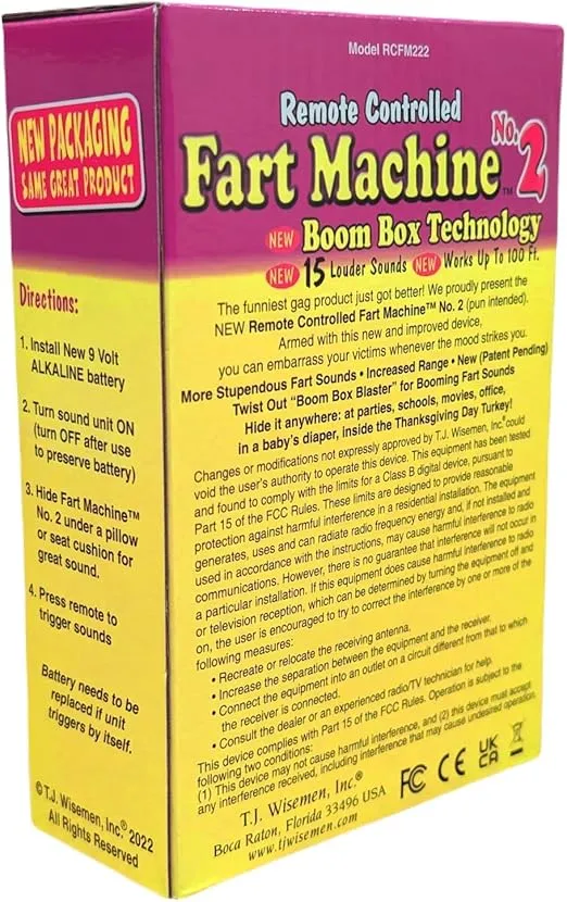 Remote Controlled Fart Machine #2 with Boom Box Technology - 15 Realistic Sounds - Wireless with 100 ft Range