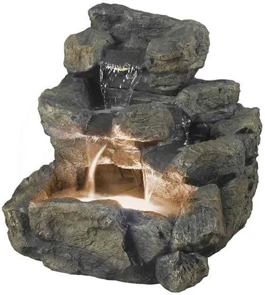 Jeco Rock Creek Cascading Outdoor Indoor Fountain with Illumination, Beige, 23"L x 21"W x 20"H
