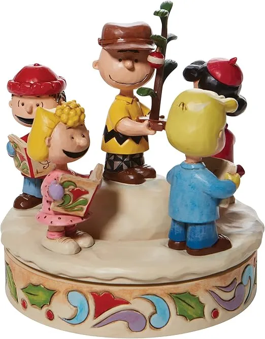 Enesco Peanuts by Jim Shore The Gang Caroling Around The Christmas Tree Hand-Rotated Figurine, 6.5 Inch, Multicolor,Red