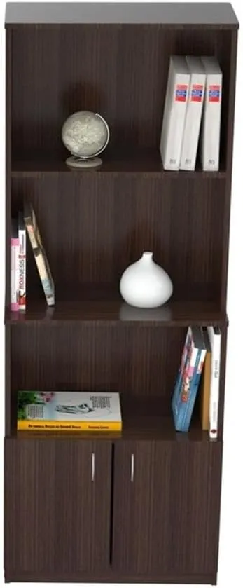 Inval, Slim Modern Wood Bookshelf for Bedrooms, Espresso Bookcase with 3 Open Shelves and Concealed Storage Cabinet
