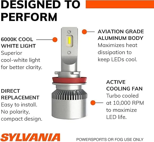 SYLVANIA H11 LED Powersport Headlight Bulbs for Off-Road Use or Fog Lights - 2 Pack