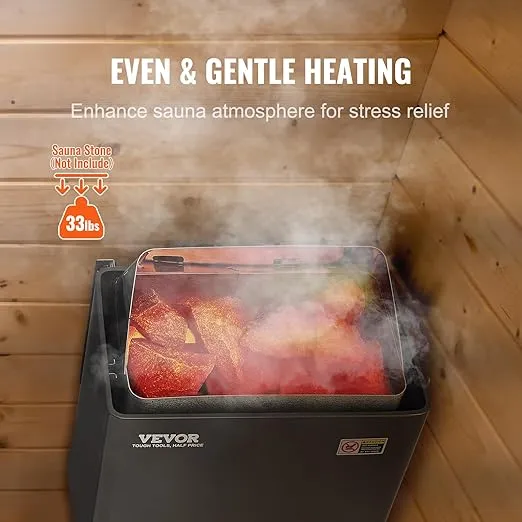 VEVOR Sauna Heater, 3KW 220V Electric Sauna Stove, Steam Bath Sauna Heater with Built-in Controls, 3h Timer and Adjustable Temp for Max. 70-141 Cubic Feet, Home Hotel Spa Shower Use
