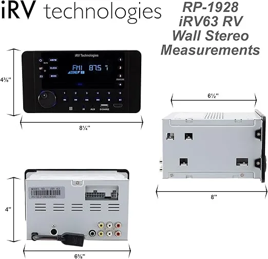 Car Stereo with Bluetooth,IRV Technology iRV63 Independent Zone 3 Wireless RV Radio,Supports HDMI ARC,APP,Digital Surround Sound,A&FM,DVD,MP4,CEC,NFC,Clock,3 Zones Wall Mount Car Audio Receiver