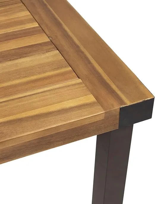 Christopher Knight Home Lankershim Outdoor Acacia Wood Dining Table, Teak and Rustic Metal