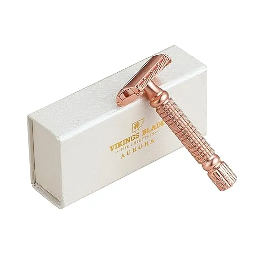 VIKINGS BLADE Double Edge Safety Razor + 5 Swedish Steel Blades + Luxury Case. Smooth, Reusable, Recyclable (Chieftain "Hera")