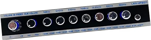 Hifonics HFEQ7 7-Band 9 Volts 1/2 DIN Pre-Amp Car Audio Graphic Equalizer with Front 3.5mm Auxiliary Input, Rear RCA Auxiliary Input and High Level Speaker Inputs Black