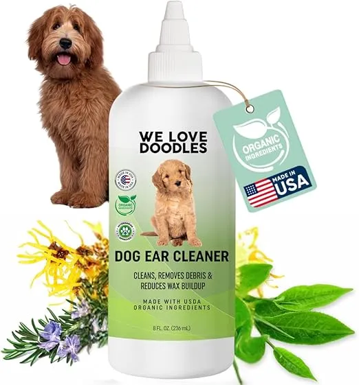 We Love Doodles Organic Dog Ear Cleaner | Ear Wash for Dogs | Made in USA | Natural | Clean Ear Drops | Prevents Infection, Itching & Odor | Puppy Ear Cleanser | Pet Cleaning Ears Solution