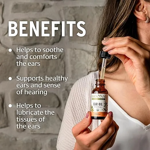 Banyan Botanicals Ear Oil – Organic Herbal Oil Ear Drops with Ashwagandha and Garlic – Soothing and Comforting for The Ears – 1 oz – Non GMO Sustainably Sourced Vegan