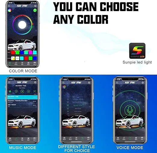 SUNPIE 12 Pods Upgraded 210 Degrees Wide Angle RGBW Rock Lights App Voice Mode Music Mode Automatic Control Neon Light Kit Wheel Well Lights for Off Road Truck SUV ATV UTV Boats