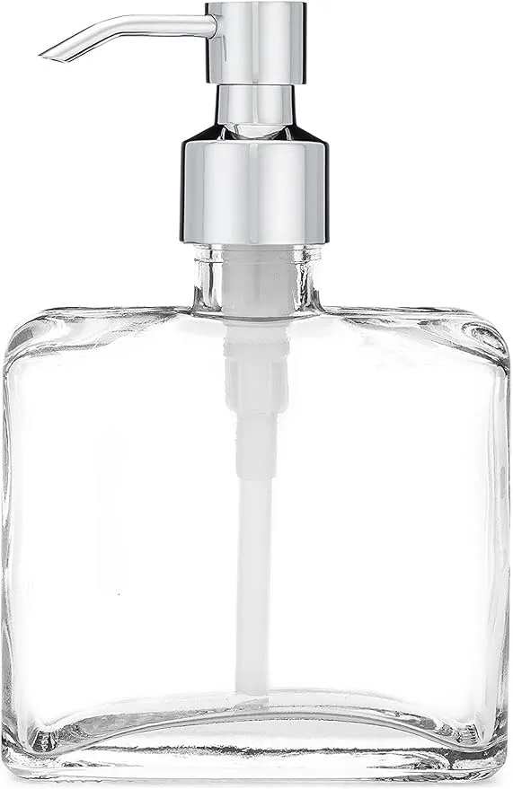 Rail19 Urban Square Recycled Glass Soap Dispenser with Metal Pump, 8.5oz (Cali Chrome)