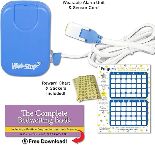 3 Blue Bedwetting Enuresis Alarm with Loud Sound and Strong Vibration for Boys or Girls, Proven Solution for Bedwetters
