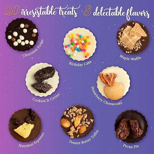 Astor Chocolate Belgian Truffles Dessert Party Gift Box, 20 Piece Set, 8 Unique Flavors. Delicious Fillings And Decorated Toppings for Christmas, Gourmet Food Baskets, Candy for Him Her Mom Dad Men Women Family, Birthday Holiday Food Basket