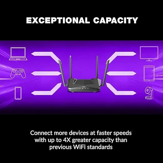 D-Link WiFi 6 Router AX1800 Mesh Voice Control Wireless Dual Band Gigabit Gaming Internet Network for Home (DIR-X1870-US) Black