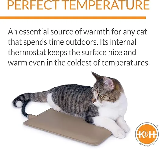 K&H Pet Products Heated Extreme Weather Outdoor Kitty Pad, Waterproof Cat Heated Bed, Pet Warmer for Outside and Feral Cats, Indoor and Outdoor Warming Cat Mat, Tan Petite 9 X 12 Inches 25W