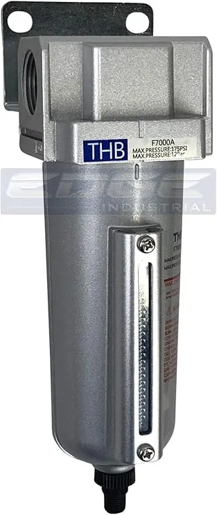 HEAVY DUTY INDUSTRIAL RATED HIGH FLOW PARTICULATE FILTER, IN-LINE WATER TRAP FOR COMPRESSED AIR LINE SYSTEMS, 5 MICRON WITH METAL BOWL AND AUTO DRAIN (3/4" NPT, 5oz)