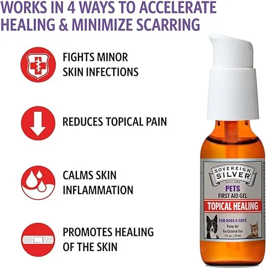 Sovereign Silver First Aid Gel for Pets - Topical Healing for Dogs and Cats, 1oz Pump Gel