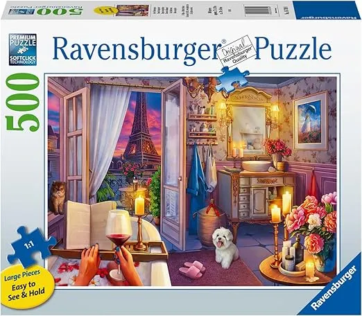 Ravensburger Cozy Bathroom Jigsaw Puzzle - 500 Piece Large Format | Adult Friendly | Unique Softclick Technology for Perfect Fit | Vibrant & Glare-Free | FSC-Certified Sustainable Product