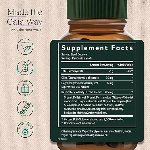 Gaia Herbs Mighty Lungs - Lung Support Supplement to Help Maintain Overall Lung & Respiratory Health* - With Mullein, Plantain, Schisandra & Elecampane - 60 Vegan Liquid Phyto-Capsules (30-Day Supply)