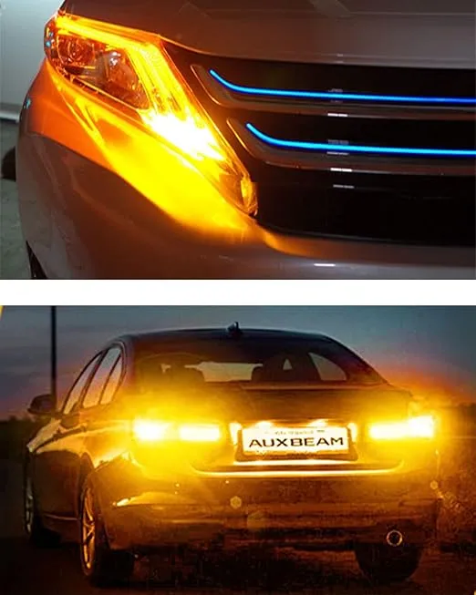 Auxbeam 3157 3156 Amber Yellow Turn Signal Lights, 3156A 3056 3157KX 4157 3457 3757NAK LED Bulbs Direction Blinker, Low Power 360° Super Bright Light, Pack of 2