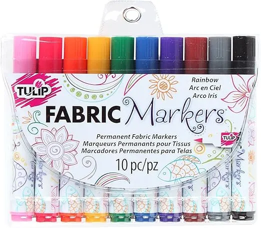 Tulip Permanent Fabric Brush Tip Markers, Rainbow, Set of 10