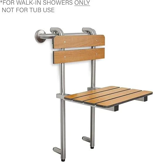 Seachrome Portable Shower Seat, Profile Bench, Hung by Grab Bar with Backrest and Legs, Teak (Model: SSGBH-180160-PT)