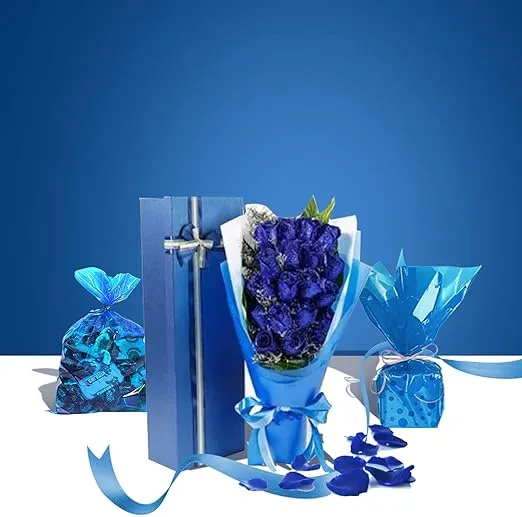 JOYIT Blue Cellophane Wrap Roll (200’ Ft. Long X 17.5” in. Wide) - 2.5 Mil Thick Transparent Blue Cellophane Wrapping Paper, Colored Cellophane Wrap for Gift Flower Basket Decoration