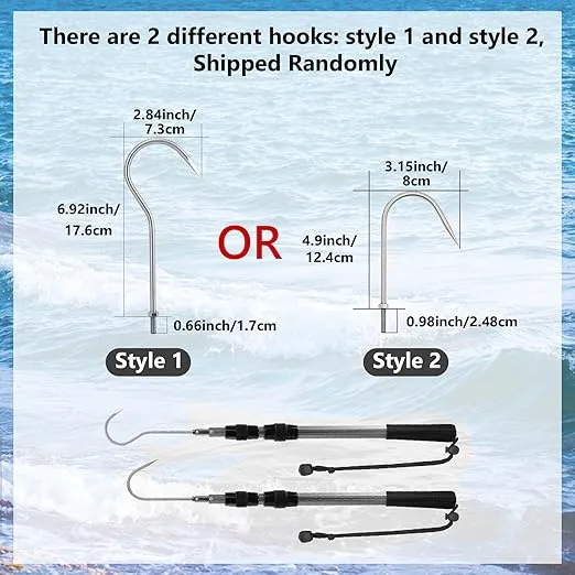 SANLIKE Telescopic Fish Gaff with Stainless Sea Fishing Spear Hook Tackle, Soft Handle Aluminium Alloy Pole for Saltwater Offshore Ice Tool