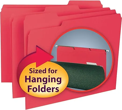 Smead Interior File Folder, 1/3-Cut Tab, Letter Size, Red, 100 per Box (10267)