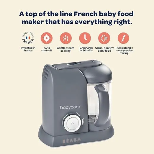 BEABA Babycook Solo 4 in 1 Baby Food Maker, Baby Food Processor, Steam Cook + Blend, Lrg Capacity 4.5 Cups - 27 Servings in 20 Mins, Cook Healthy Baby Food at Home, Dishwasher Safe, Eucalyptus