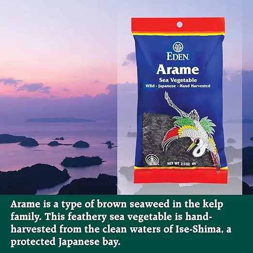 Eden Arame, Japanese Wild Sea Vegetable, Natural Seaweed, Hand Harvested, Chopped, Cooked, and Sun-Dried, Japan, 2.1 oz