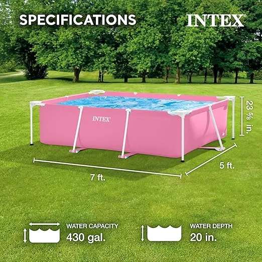 Intex 7' x 4' x 24" Rectangular Metal Frame Above Ground Outdoor Swimming Pool, Pink