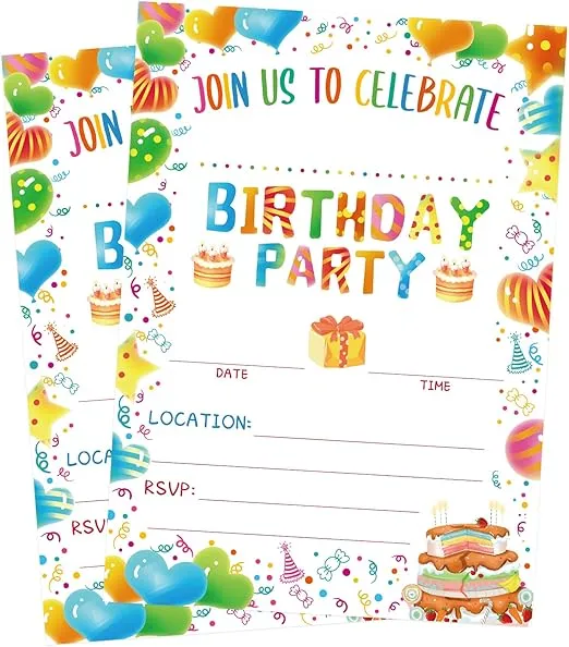 Fancy Land Birthday Invitations with Envelopes 20PCS Kids Birthday Party Invitations for Boys and Girls Birthday Party Supplies