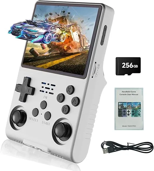 GWALSNTH R40S Pro Handheld Game Console, 30000 HD Games Mini Retro Video Console, 3.5-Inch IPS Screen,256GB Memory,Built in 45 Emulators,3800mAh Battery (White 256GB)
