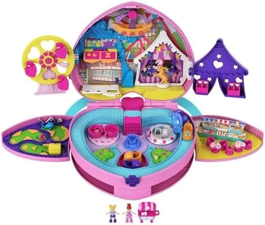Polly Pocket 2-in-1 Travel Toy Playset with 2 Micro Dolls & Toy Ice Cream Cart Accessoory, Tiny is Mighty Theme Park Backpack Compact