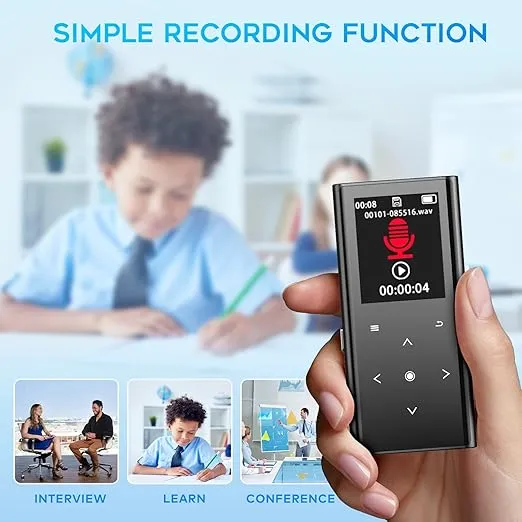 128GB MP3 Player, ZOOAOXO Music Player with Bluetooth 5.2, Built-in HD Speaker, FM Radio, Voice Recorder, Mini Design, Weigh 2.4 oz, HiFi Sound, Ideal for Sport, Earphones Included