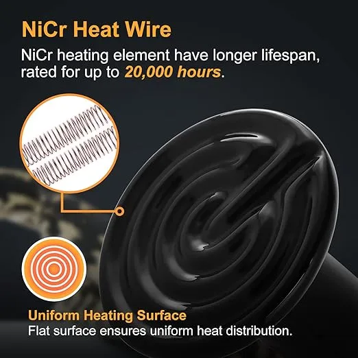 Simple Deluxe Reptile Heat Lamp 2-Pack 100W Ceramic Heating Light Bulb Heat-Emitter Brooder Coop Heater No Light, for Amphibian Pet & Incubating Chicken, 90mm Diameter,Black