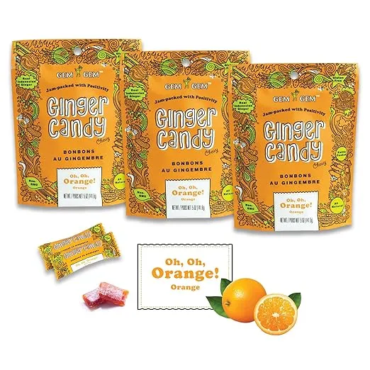 Gem Gem Ginger Candy Chewy Ginger Chews (Orange, 5.0oz, Pack of 3)