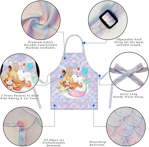 Kids Aprons for Girls Toddler Aprons with Pockets for Kids Cooking Baking Painting Crafting Art Gardening Adjustable